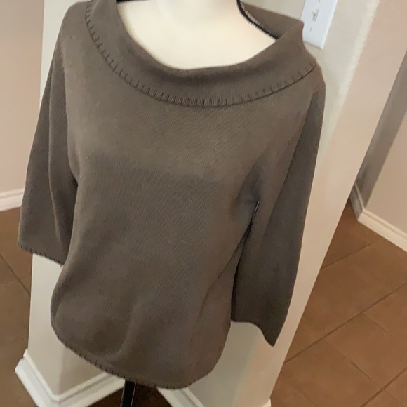 Rafaella brown scoop neckline long sleeve pullover woven knit sweater - Picture 11 of 16